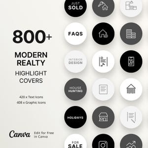 800 Modern Real Estate Instagram Story Highlight Covers, Real Estate Instagram Reel Cover, Instagram Realtor Covers, Edit in Canva