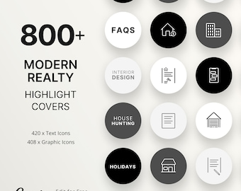 800 Modern Real Estate Instagram Story Highlight Covers, Real Estate Instagram Reel Cover, Instagram Realtor Covers, Edit in Canva