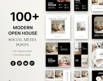Real Estate Open House Social Media Templates, Real Estate Social Media Posts, Realtor Facebook Instagram Open House Posts and Stories