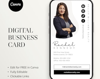 Digital Business Card Canva Template, Real Estate Business Card, Real Estate Marketing, Modern Business Card, Entrepreneur, Realty, Modern
