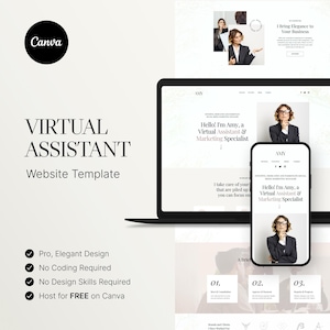 Virtual Assistant Website Template, Elegant VA Website, Luxury Entrepeneur Coach Canva Website Template, Real Estate Marketing Templates