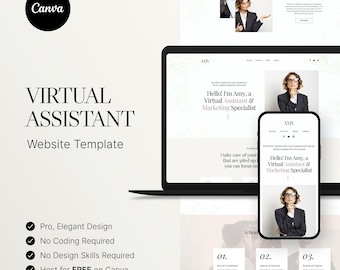 Virtual Assistant Website Template, Elegant VA Website, Luxury Entrepeneur Coach Canva Website Template, Real Estate Marketing Templates