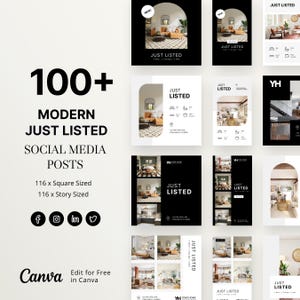 116 Just Listed Modern Real Estate Templates, Real Estate Social Media Posts, Facebook and Instagram Just Listed Posts, Instagram Stories