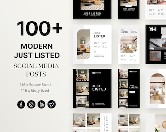 116 Just Listed Modern Real Estate Templates, Real Estate Social Media Posts, Facebook and Instagram Just Listed Posts, Instagram Stories