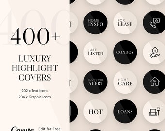 400 Luxury Real Estate Instagram Story Highlight Covers,  Real Estate Instagram Reel Cover, Instagram Realtor Covers, Edit in Canva Template