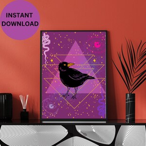 purple crow raven wall art