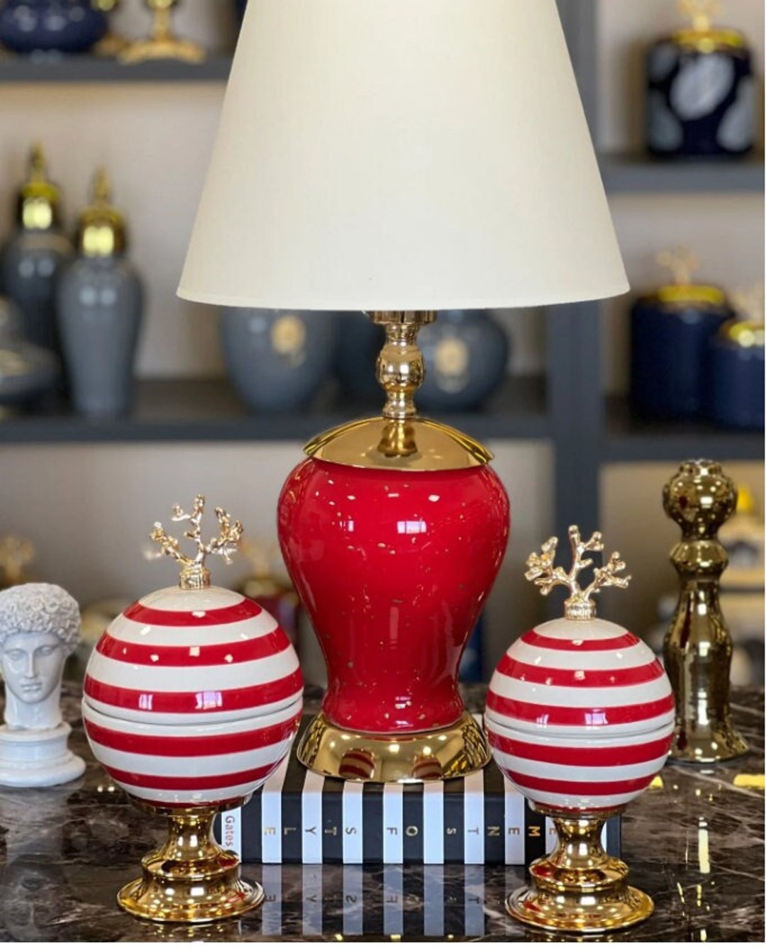 Set of 3 Table Lamp And2 Hand Painted Canister Home Decor