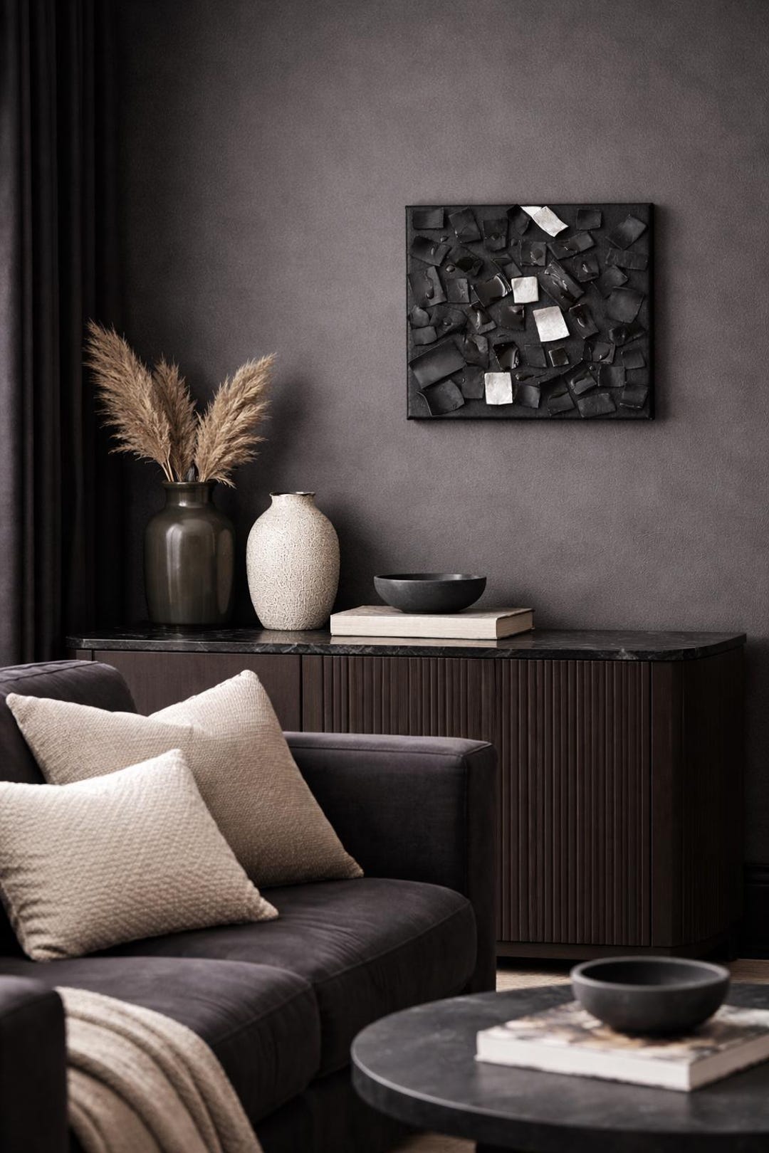 3D Textured Wall Art Black Minimalist Abstract Painting Handmade Modern ...
