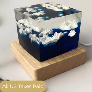 Night Light Resin Lamp Epoxy Cloud Resin Cube Unique Handmade Small Table Lamp Bedside Nightstand Ambience Lighting Nursery Decor Nightlight