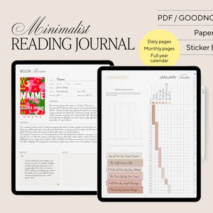 Digital READING JOURNAL 2024, Portrait reading journal, Reading tracker, Book tracker, Book review, Reading log, Minimalist design,Goodnotes