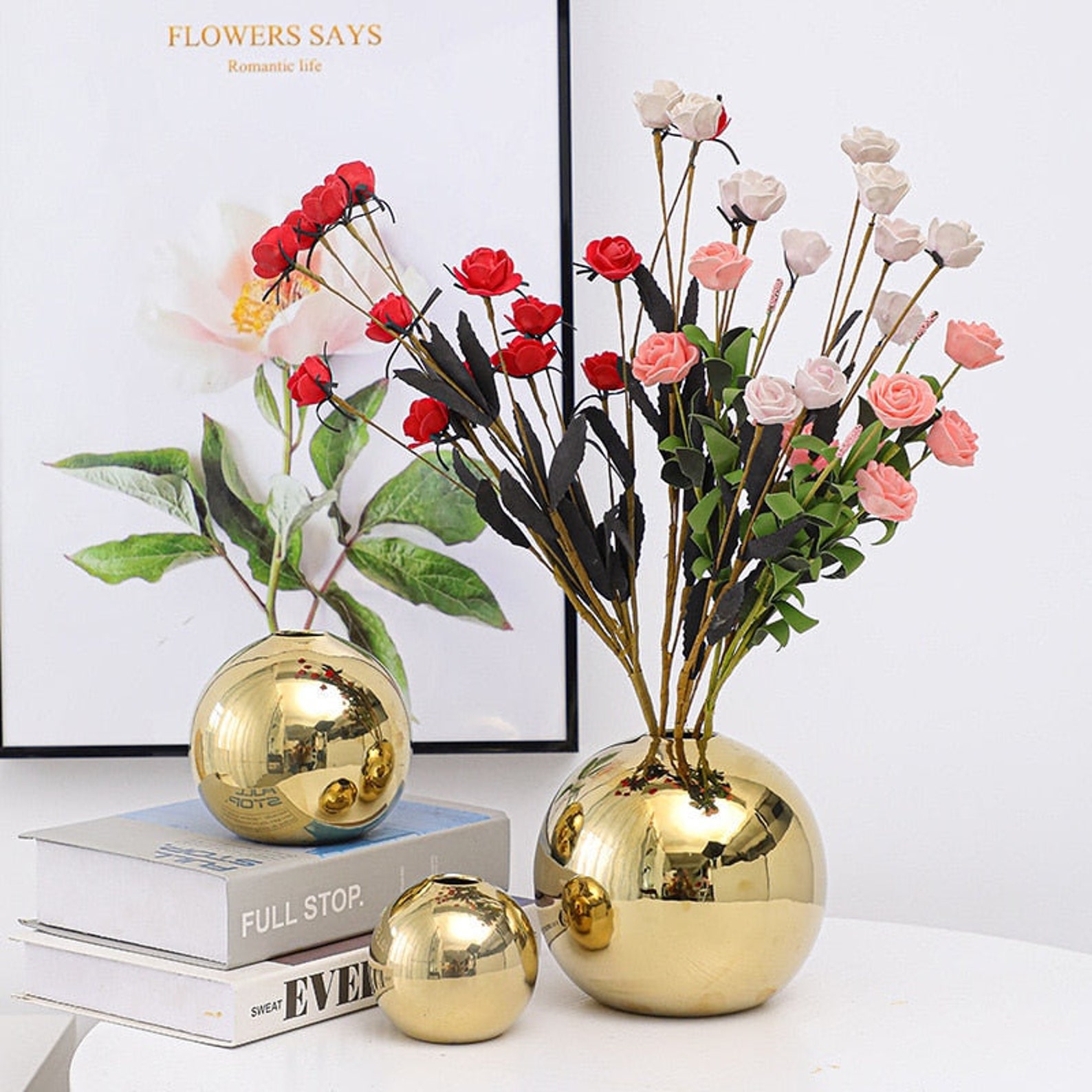 Golden Ceramic Ball Flower Vase Modern Art Etsy