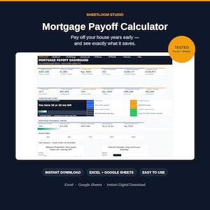 Mortgage Payoff Calculator Excel Google Sheets, Early Payoff Tracker, Extra Payment Amortization Schedule, Refinance Bi-Weekly Analyzer