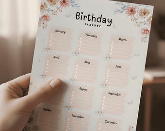 Floral Birthday Tracker Printable | Fillable Birthday Planner (US Letter, A4, A5) (Digital Download)