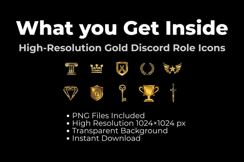 Luxury Gold Discord Role Icons Pack | 10 Premium PNG Rank Badges ...