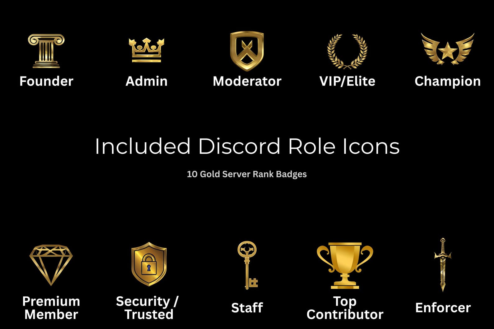 Luxury Gold Discord Role Icons Pack | 10 Premium PNG Rank Badges ...