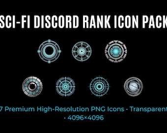 Sci-Fi Discord Rank Icon Pack, 7 Server Role Icons, 4096x4096 Transparent PNGs for Twitch and Gaming Communities