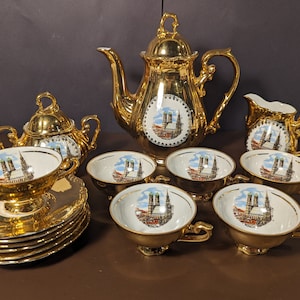 Antique Bavaria Germany Chocolate/Teaset~ Echt Gold/22k ~6 place