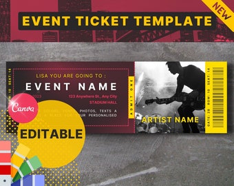 Editable Event Ticket Template, Concert ticket template, gift for him or her