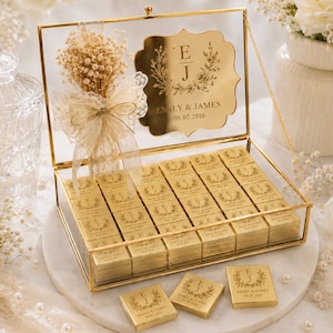 Schokoladen-Gastgeschenke in Glasboxen mit Spiegel, Schokoladen-Gastgeschenke für Hochzeiten, Schokoladen-Gastgeschenke für Verlobungen, Schokoladen-Gastgeschenke für Geburtstage, Schokoladen-Gastgeschenke aus Plexiglas