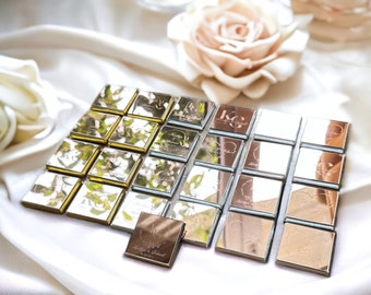 50 Rose Mirror Chocolate Favors, Wedding Favors For Guests, Gold or Silver Chocolate, Wedding Favors, Customized Plexiglass Chocolate