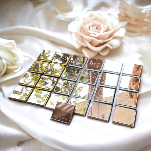 50 Rose Mirror Chocolate Favors, Wedding Favors For Guests, Gold or Silver Chocolate, Wedding Favors, Customized Plexiglass Chocolate