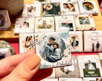 Chocolate personalizado con foto, Chocolate de boda personalizado, Decoración de mesa de boda, Favores de boda para invitados a granel