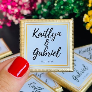 50 Personalised Chocolate Wedding Favours - Gold or Silver Foil Milk Chocolate - Chocolate Favors
