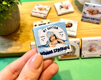 Christening Chocolate with Photo, Custom Baptism Chocolate, Baptism Chocolate for Guests, Bulk Favors, Engagement Chocolate