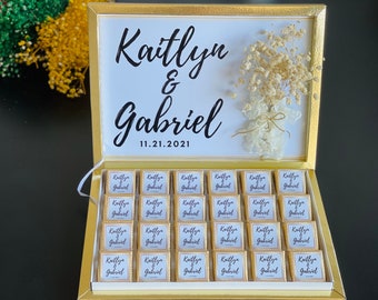 50 personalisierte neapolitanische Schokoladen-Hochzeitsgeschenke - Gold- oder Silberfolie Milchschokoladentafeln