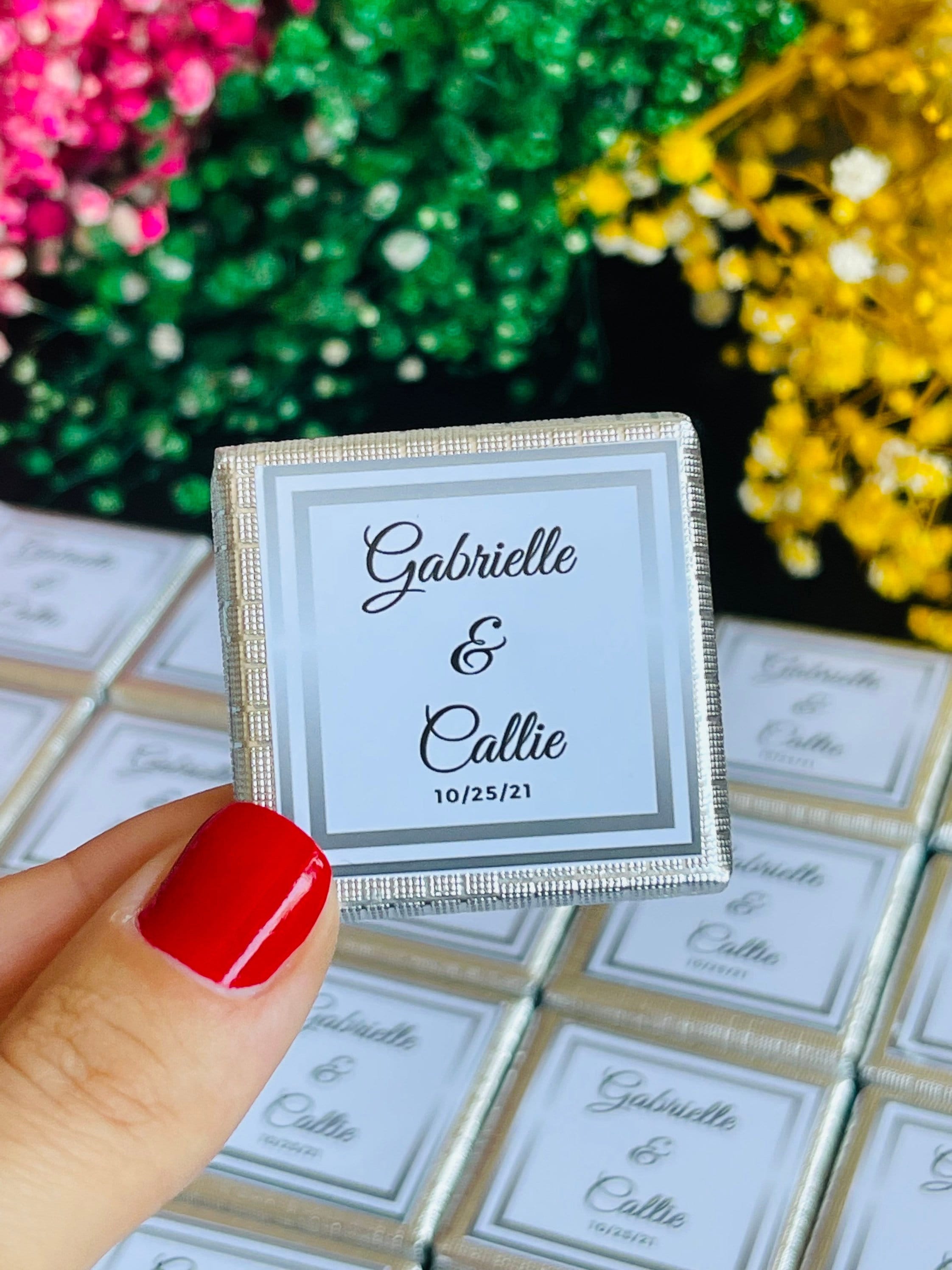 50 Personalised Chocolate Wedding Favours - Gold or Silver Foil Milk Chocolate - Wedding Chocolate Favors