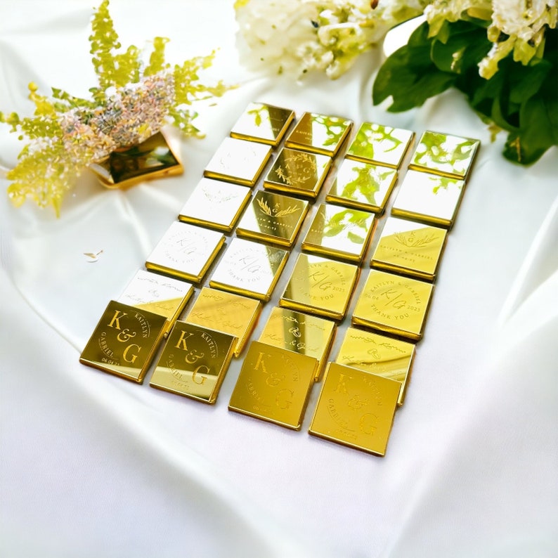 50 Mirror Chocolate Favors, Wedding Favors For Guests, Engagement Chocolate, Wedding Favors, Customized Chocolate, Plexiglass Chocolate Gold