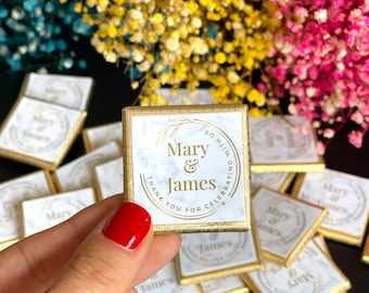 50 Wedding Chocolate Favours - Personalised Chocolate - Gold or Silver Foil Milk Chocolate