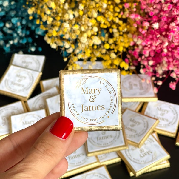 50 Wedding Chocolate Favours - Personalised Chocolate - Gold or Silver Foil Milk Chocolate
