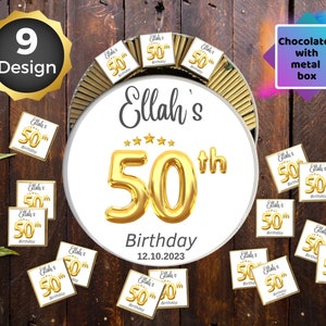 50 Personalised Chocolate, 50th Birthday Personalised Chocolate, Birthday Party Favours, Gold or Silver Text Neapolitan Table Decoration