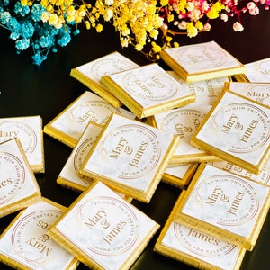 50 Wedding Chocolate Favours Personalised Chocolate Gold or Silver Foil Milk Chocolate image 2