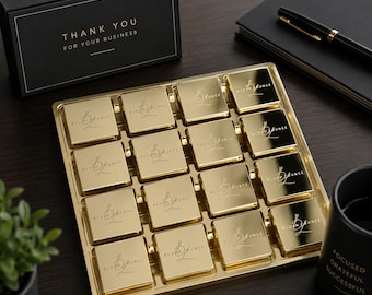 250pcs Custom Logo Chocolates with Mirror Acrylic Toppers, Personalized Corporate Gifts, Branded Business Gifts for Clients