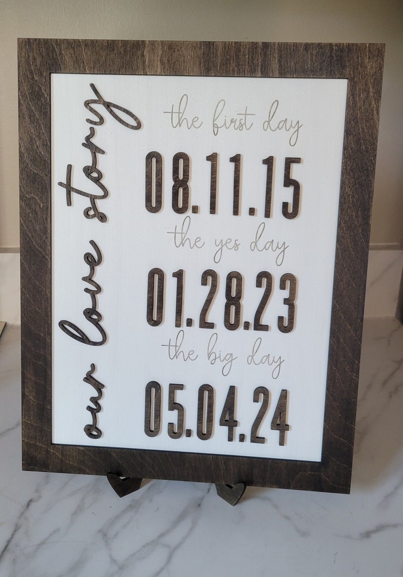Date Sign Cursive Our Special Dates Sign, Our Love Story Sign, Wood Engraved & Stained ...