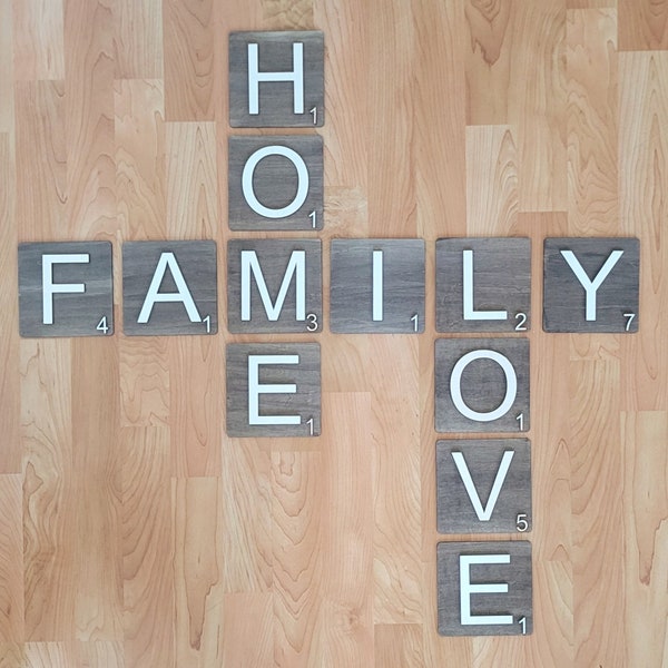 3D 4X4 Wood Scrabble Tiles, Stained Wood Tiles, Family Wall Decoration, Personalized Family Name