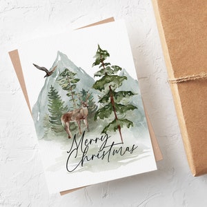 Printable Christmas Card, Watercolor Greeting Card, Minimalist Holiday Card, INSTANT DOWNLOAD