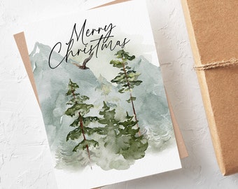 Printable Christmas Card, Watercolor Greeting Card, Minimalist Holiday Card, INSTANT DOWNLOAD