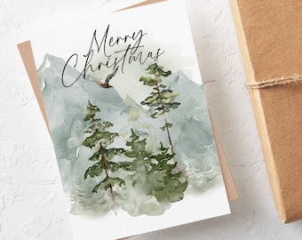 Printable Christmas Card, Watercolor Greeting Card, Minimalist Holiday Card, INSTANT DOWNLOAD