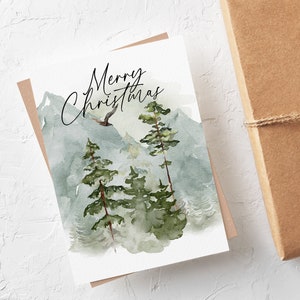 Printable Christmas Card, Watercolor Greeting Card, Minimalist Holiday Card, INSTANT DOWNLOAD