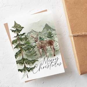Tarjeta navideña imprimible, tarjeta de felicitación con acuarela, tarjeta navideña minimalista, DESCARGA INSTANTÁNEA