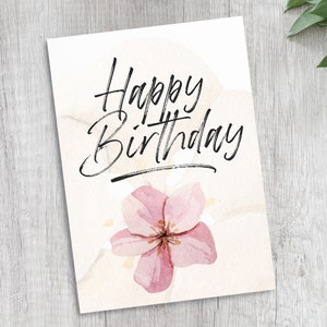 Printable Birthday Card, Watercolor Flowers, Instant Download