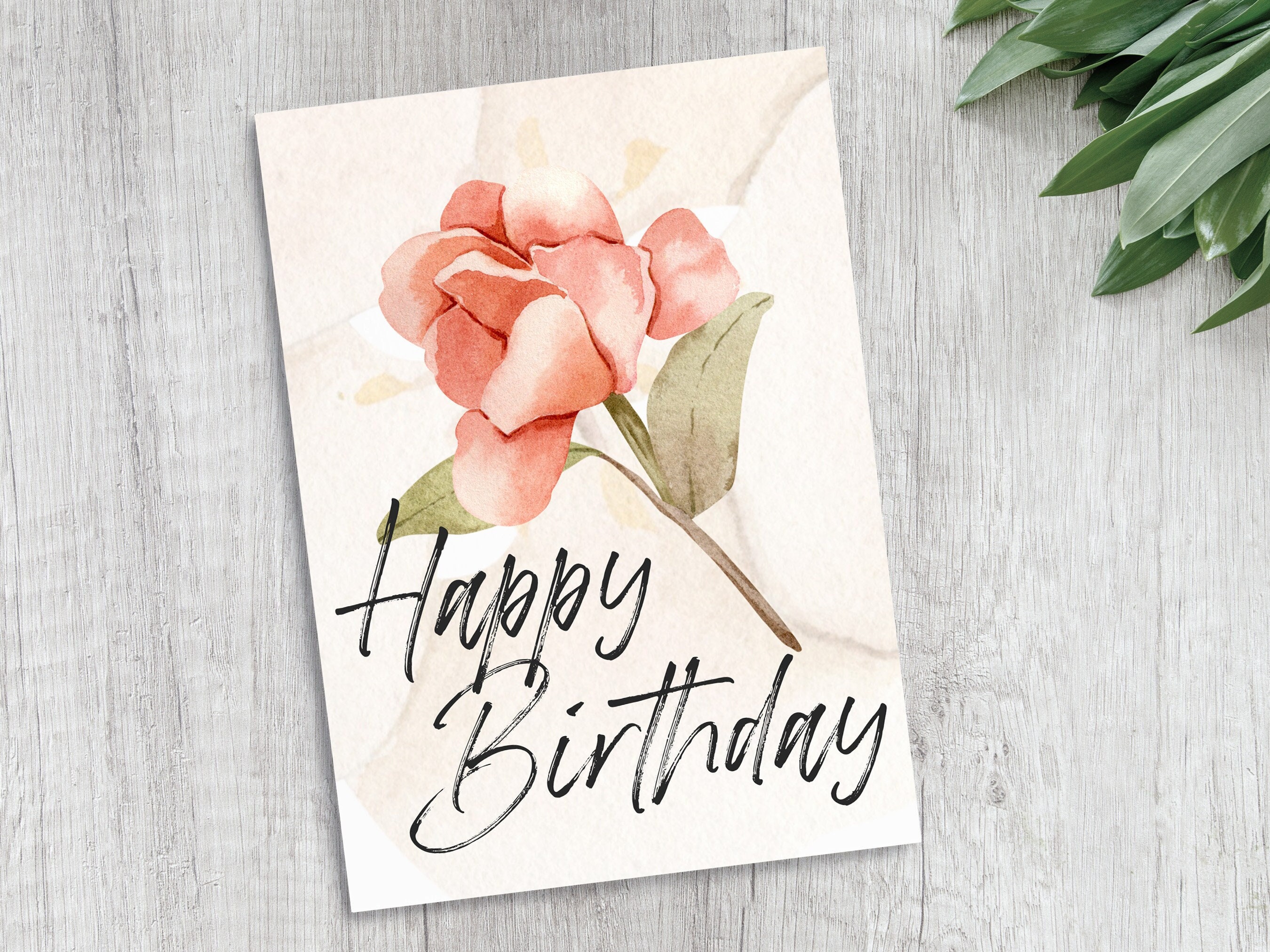 Colorful Watercolor Floral Birthday Greeting Card, Blank Inside