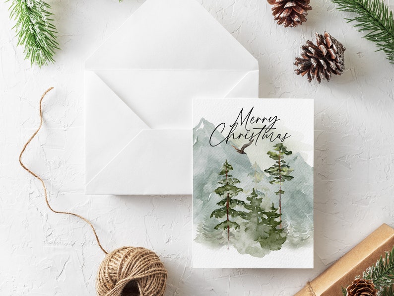 Printable Christmas Card, Watercolor Greeting Card, Minimalist Holiday Card, INSTANT DOWNLOAD image 3