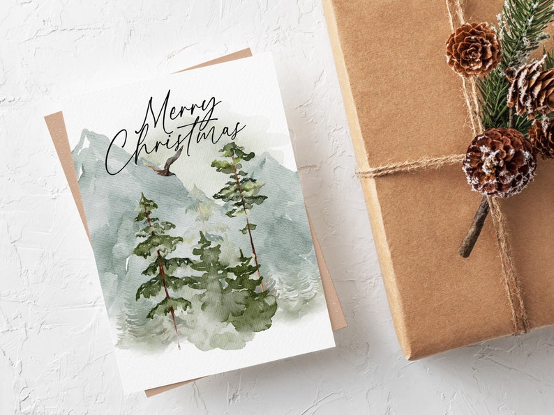 Printable Christmas Card, Watercolor Greeting Card, Minimalist Holiday Card, INSTANT DOWNLOAD image 1