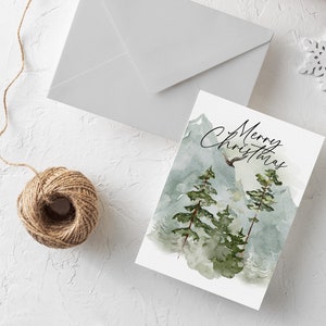 Printable Christmas Card, Watercolor Greeting Card, Minimalist Holiday Card, INSTANT DOWNLOAD image 2