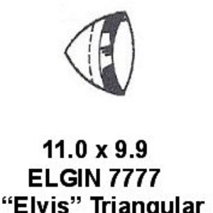 May include: A triangular, white ceramic tile with a black and gray design. The tile measures 11.0 inches by 9.9 inches and is labeled "ELGIN 7777 "Elvis" Triangular".