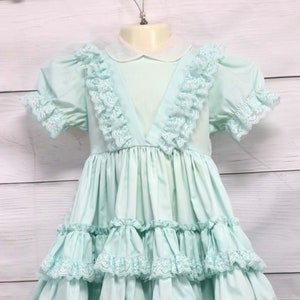 Vintage Toddler Dress, Lilo Ruffled Dress, Baby Girl Pageant Dress, Full Circle Mint Green with Ruffles Lace Party Pageant Dress, Size 4